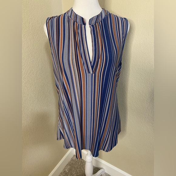 SJS Striped Sleeveless Top - Blue and Brown. Size XL. - Picture 2 of 10
